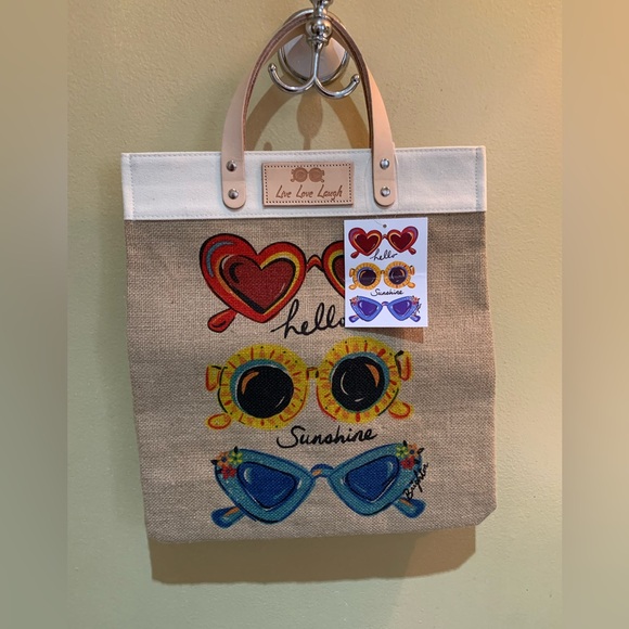 Brighton Handbags - NWT Brighton . Sunny Shades LIVE LAUGH LOVE Burlap tote